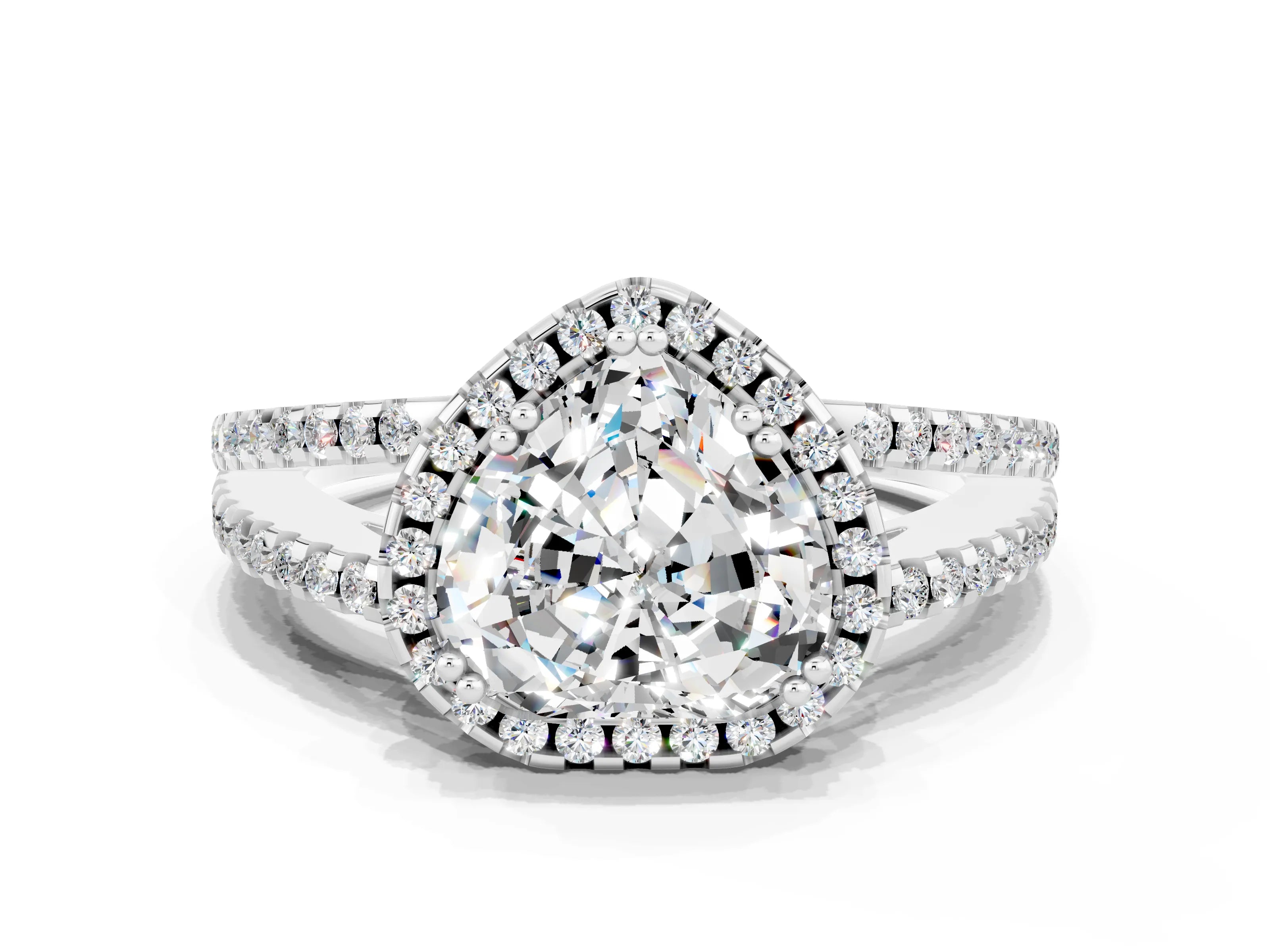 White gold Heart Cut Moissanite Halo Split Shank Engagement Ring_12
