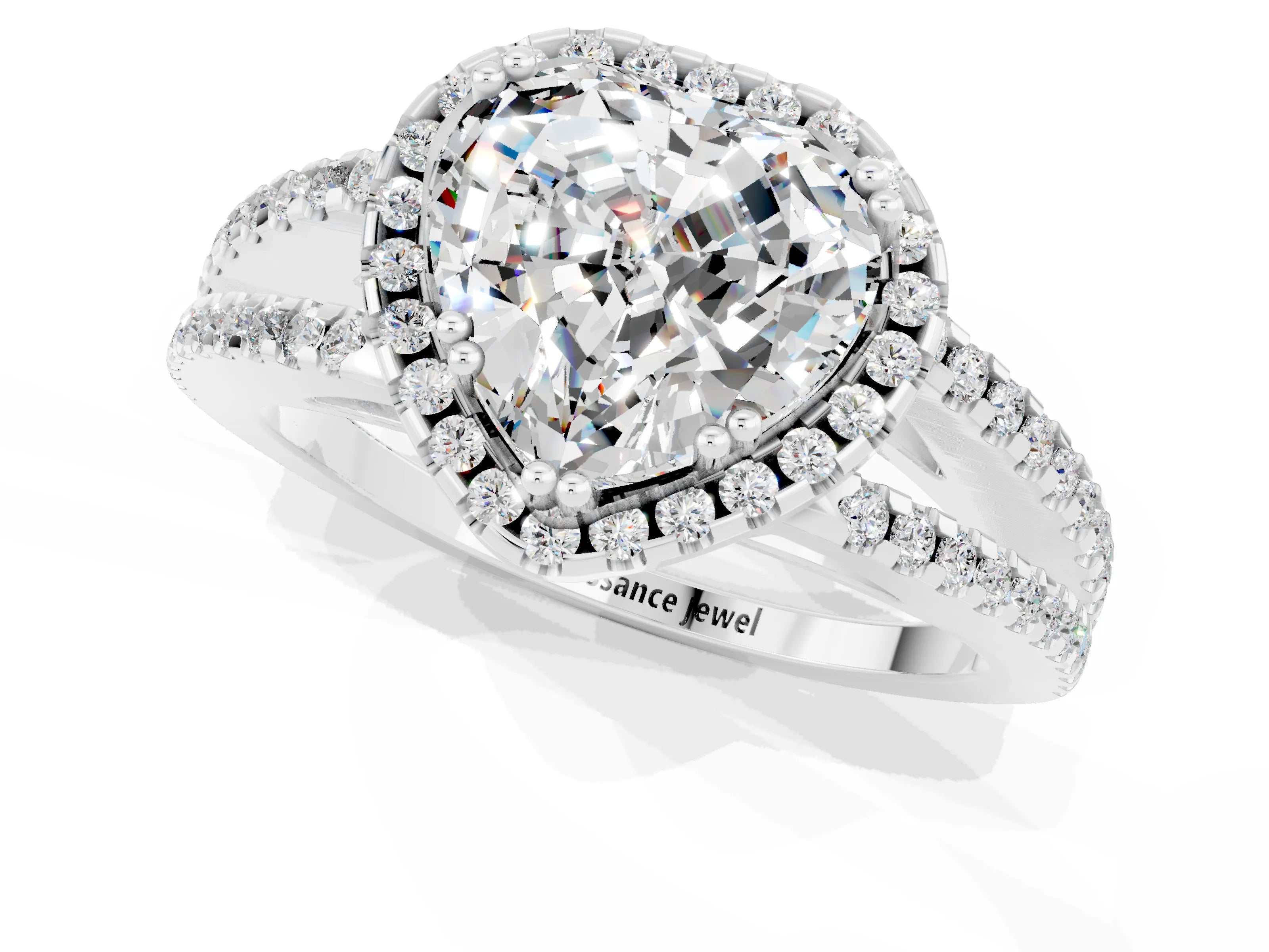White gold Heart Cut Moissanite Halo Split Shank Engagement Ring_13