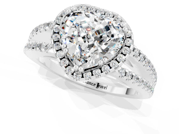 White gold Heart Cut Moissanite Halo Split Shank Engagement Ring
