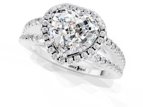 White gold Heart Cut Moissanite Halo Split Shank Engagement Ring_13