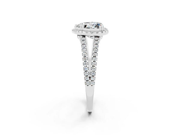 White gold Heart Cut Moissanite Halo Split Shank Engagement Ring