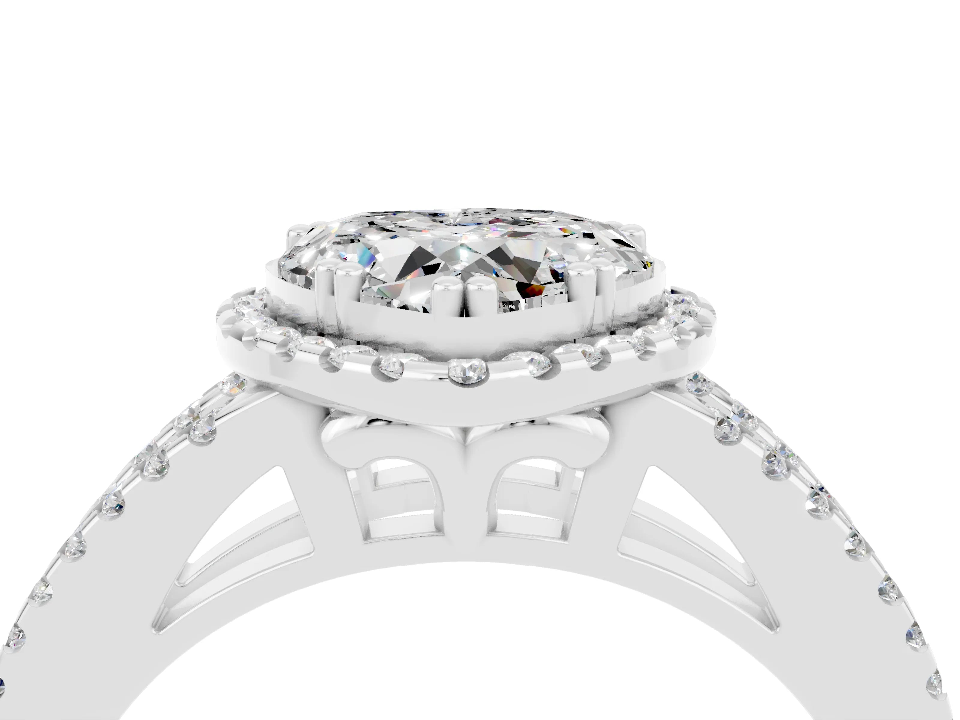 White gold Heart Cut Moissanite Halo Split Shank Engagement Ring_16