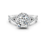 White gold Heart Cut Moissanite Halo Twist Band Solitaire Prong Setting Ring