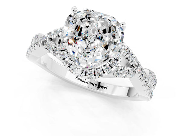 Silver Heart Cut Moissanite  Halo Twist Band Solitaire Prong Setting Ring