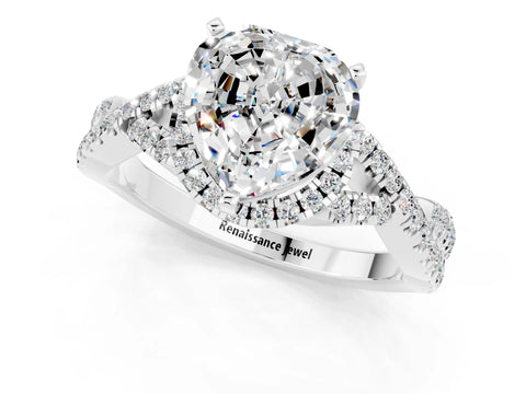 White gold Heart Cut Moissanite Halo Twist Band Solitaire Prong Setting Ring_1