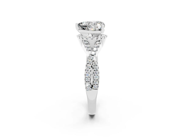 White gold Heart Cut Moissanite  Halo Twist Band Solitaire Prong Setting Ring
