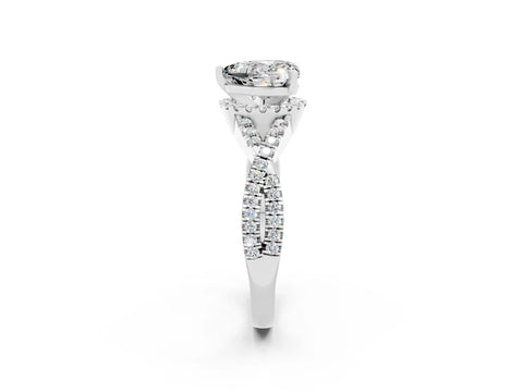 White gold Heart Cut Moissanite Halo Twist Band Solitaire Prong Setting Ring_2