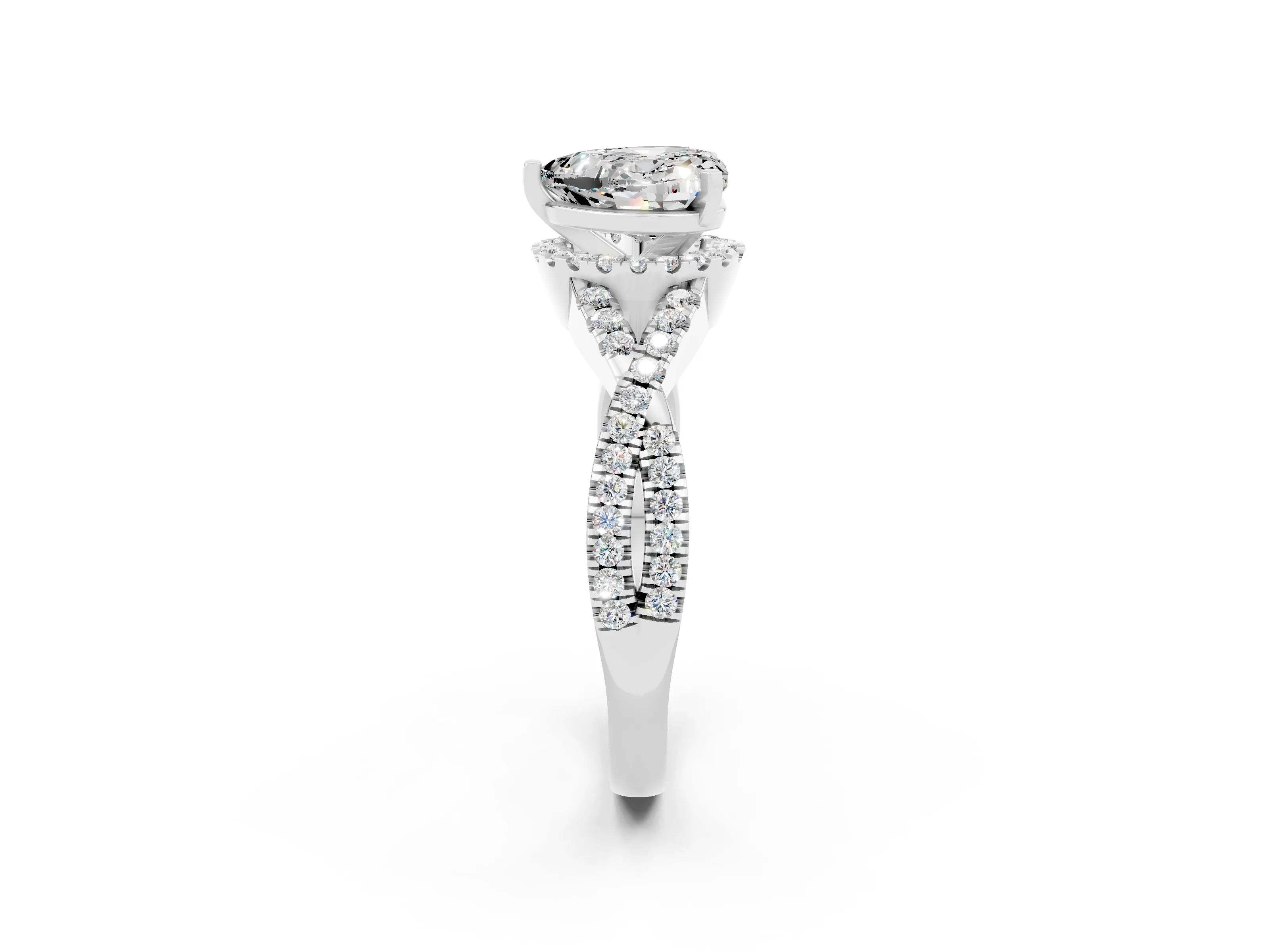 White gold Heart Cut Moissanite Halo Twist Band Solitaire Prong Setting Ring_2