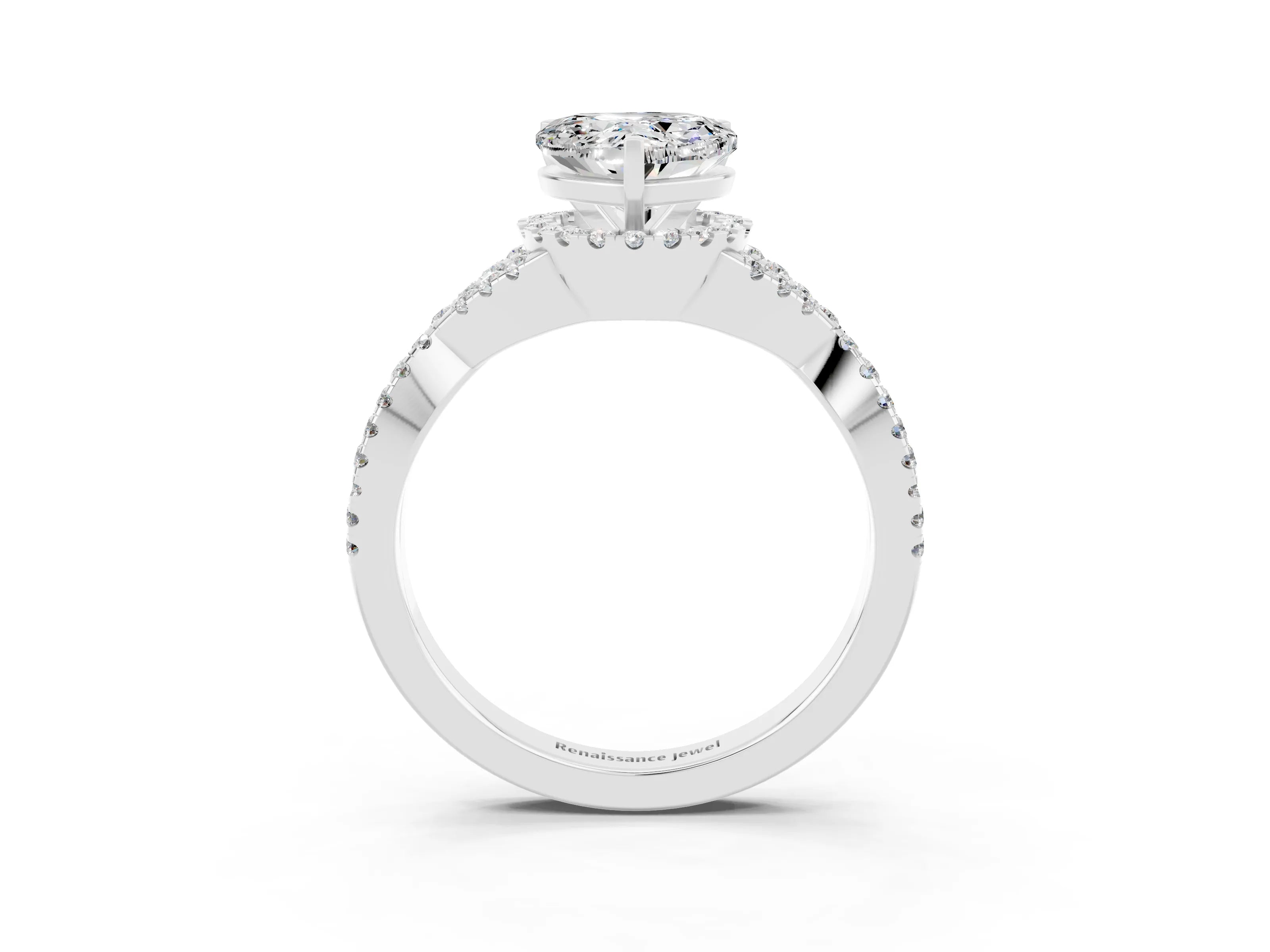 White gold Heart Cut Moissanite Halo Twist Band Solitaire Prong Setting Ring_3