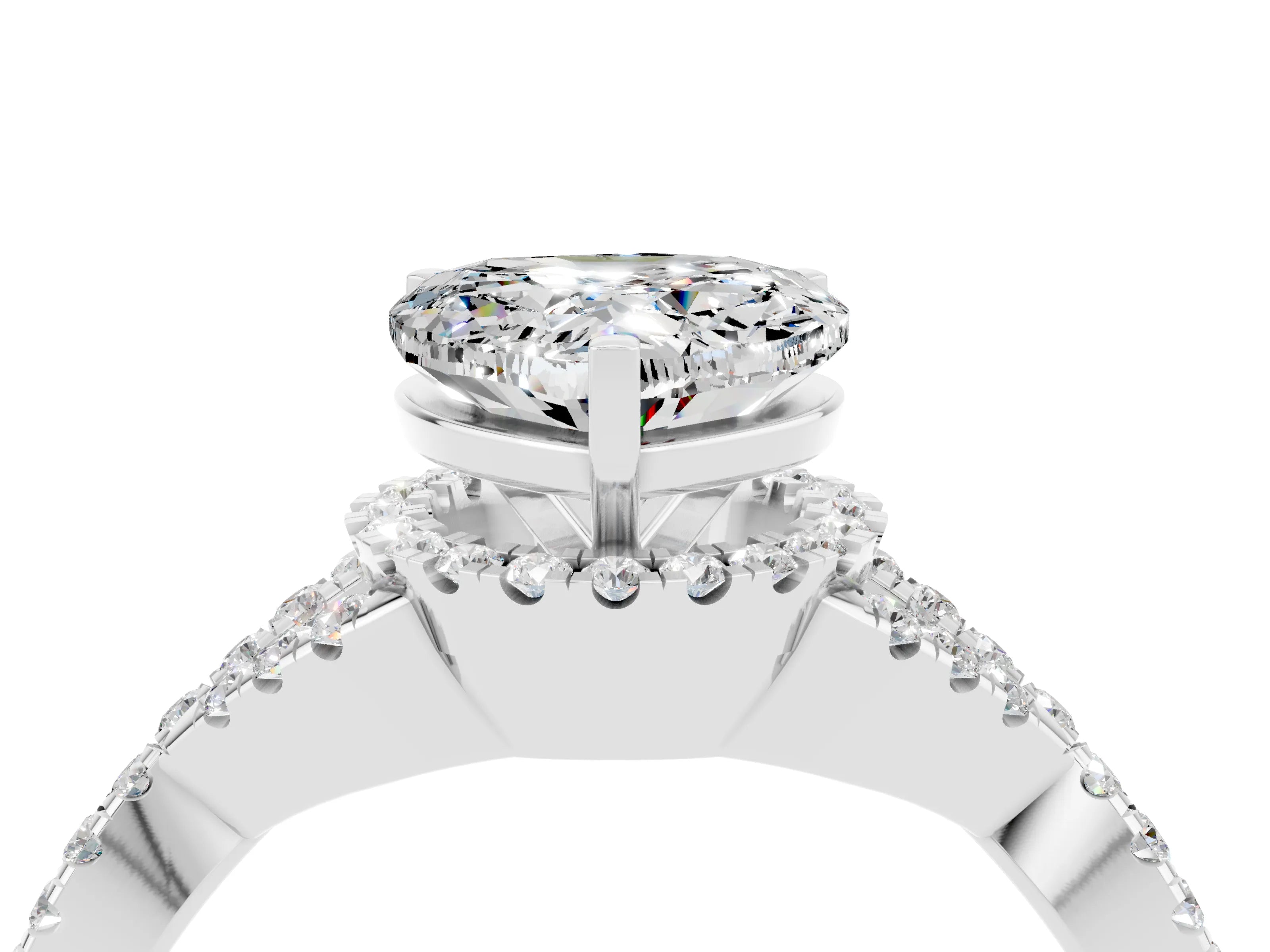White gold Heart Cut Moissanite Halo Twist Band Solitaire Prong Setting Ring_4