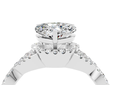White gold Heart Cut Moissanite Halo Twist Band Solitaire Prong Setting Ring_4