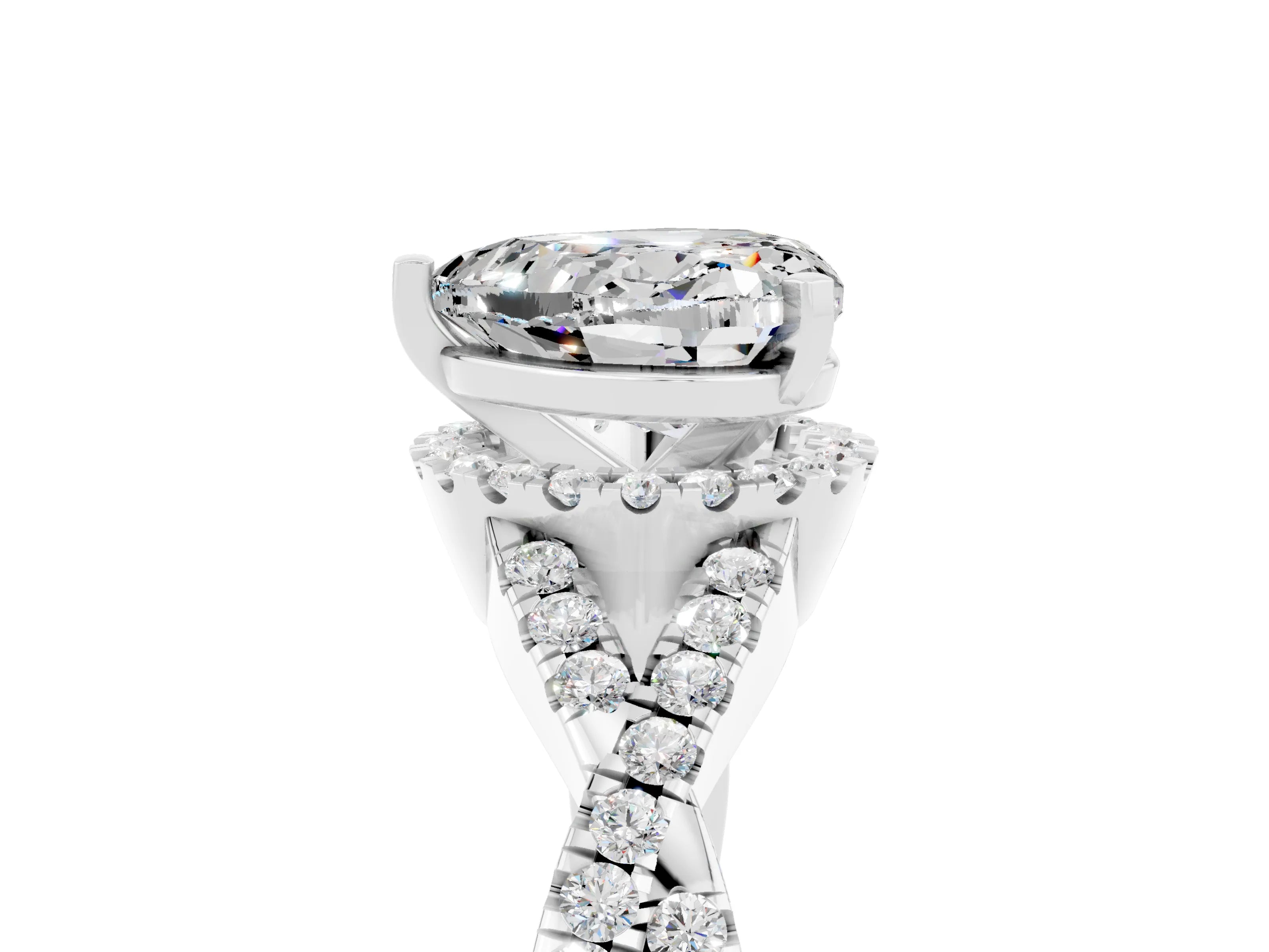 White gold Heart Cut Moissanite Halo Twist Band Solitaire Prong Setting Ring_5