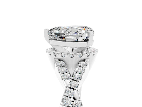 White gold Heart Cut Moissanite Halo Twist Band Solitaire Prong Setting Ring_5