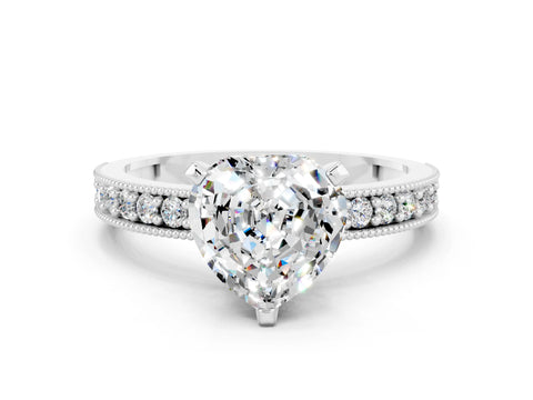 White gold Heart Cut Moissanite Milgrain Pavé Engagement Ring with Four-Prong Setting_12