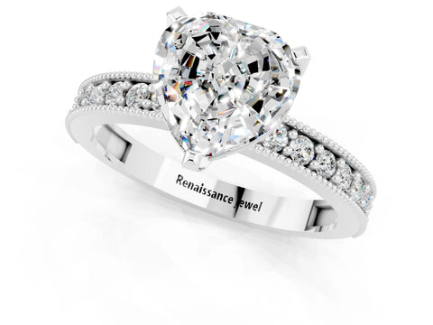 White gold Heart Cut Moissanite Milgrain Pavé Engagement Ring with Four-Prong Setting_13