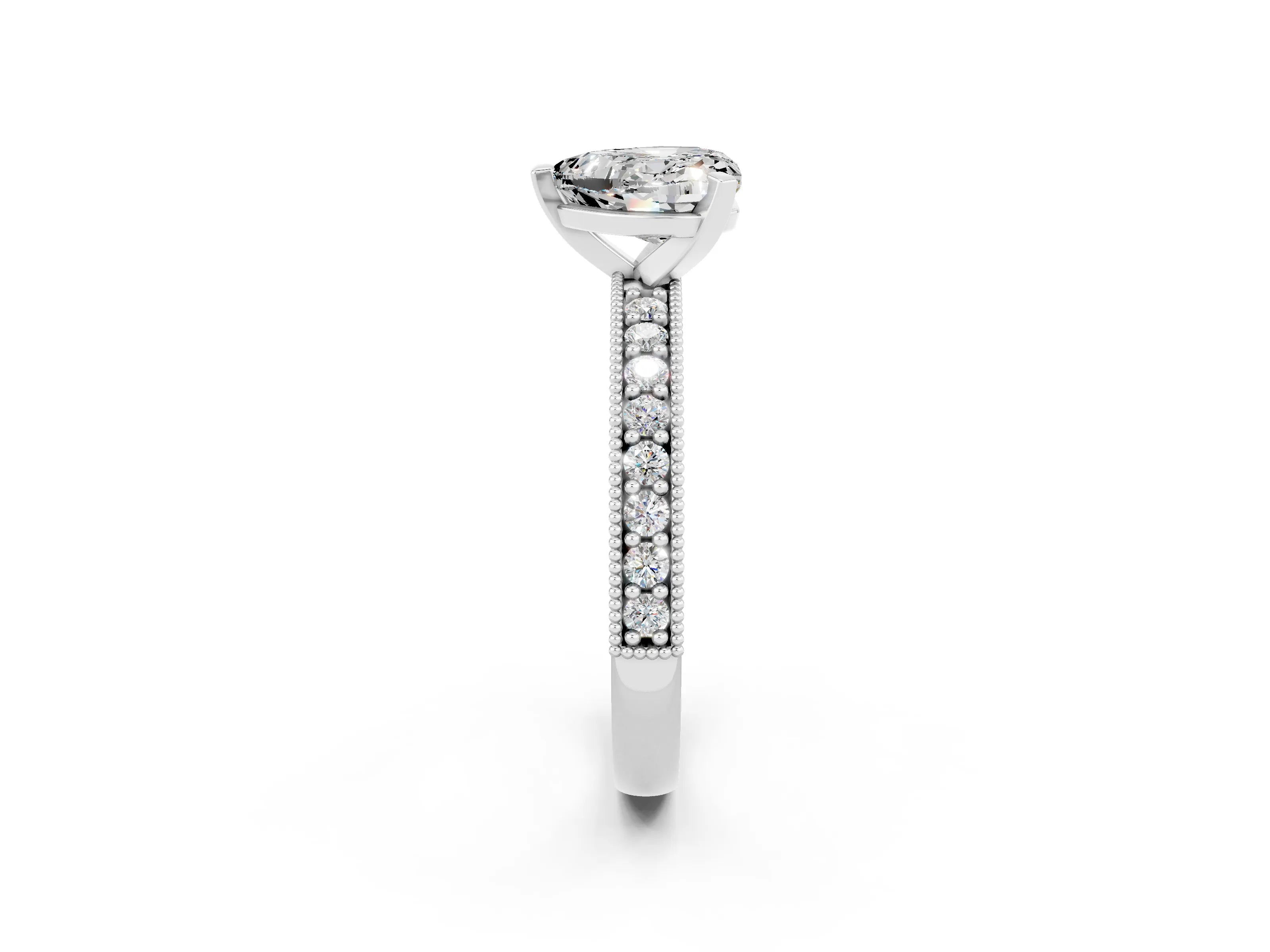 White gold Heart Cut Moissanite Milgrain Pavé Engagement Ring with Four-Prong Setting_14