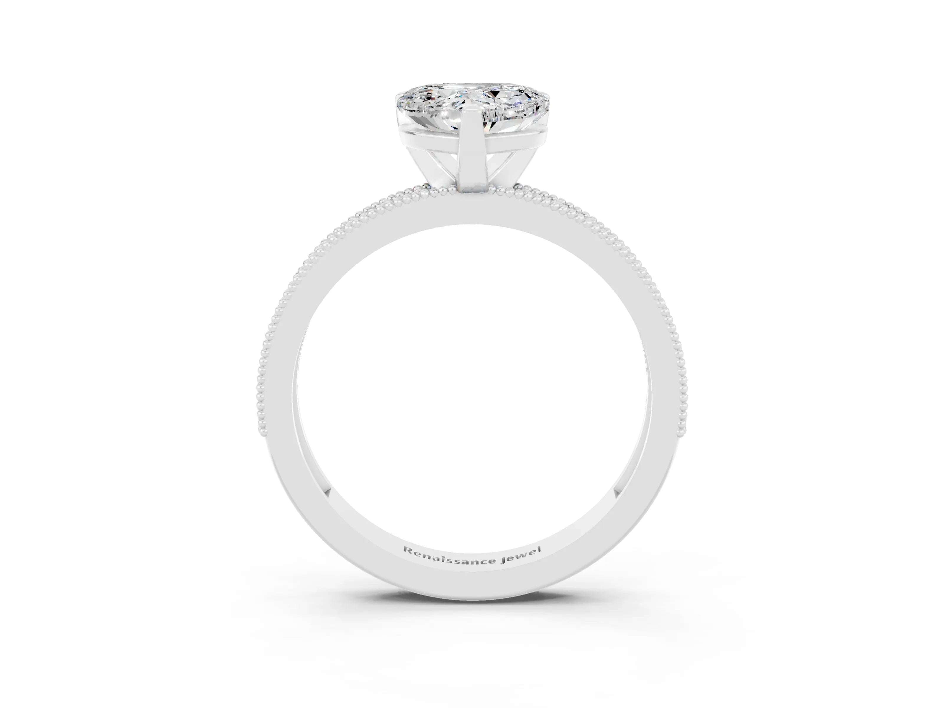 White gold Heart Cut Moissanite Milgrain Pavé Engagement Ring with Four-Prong Setting_15