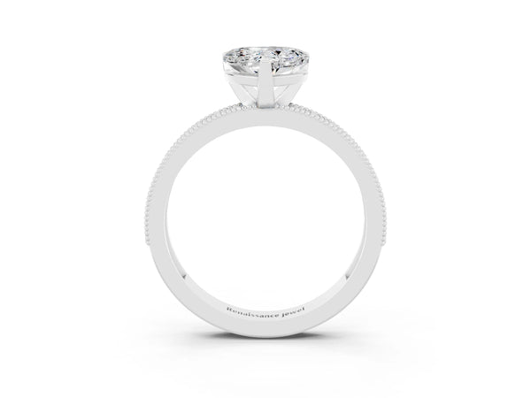 White gold Heart Cut Moissanite Milgrain Pavé Engagement Ring with Four-Prong Setting