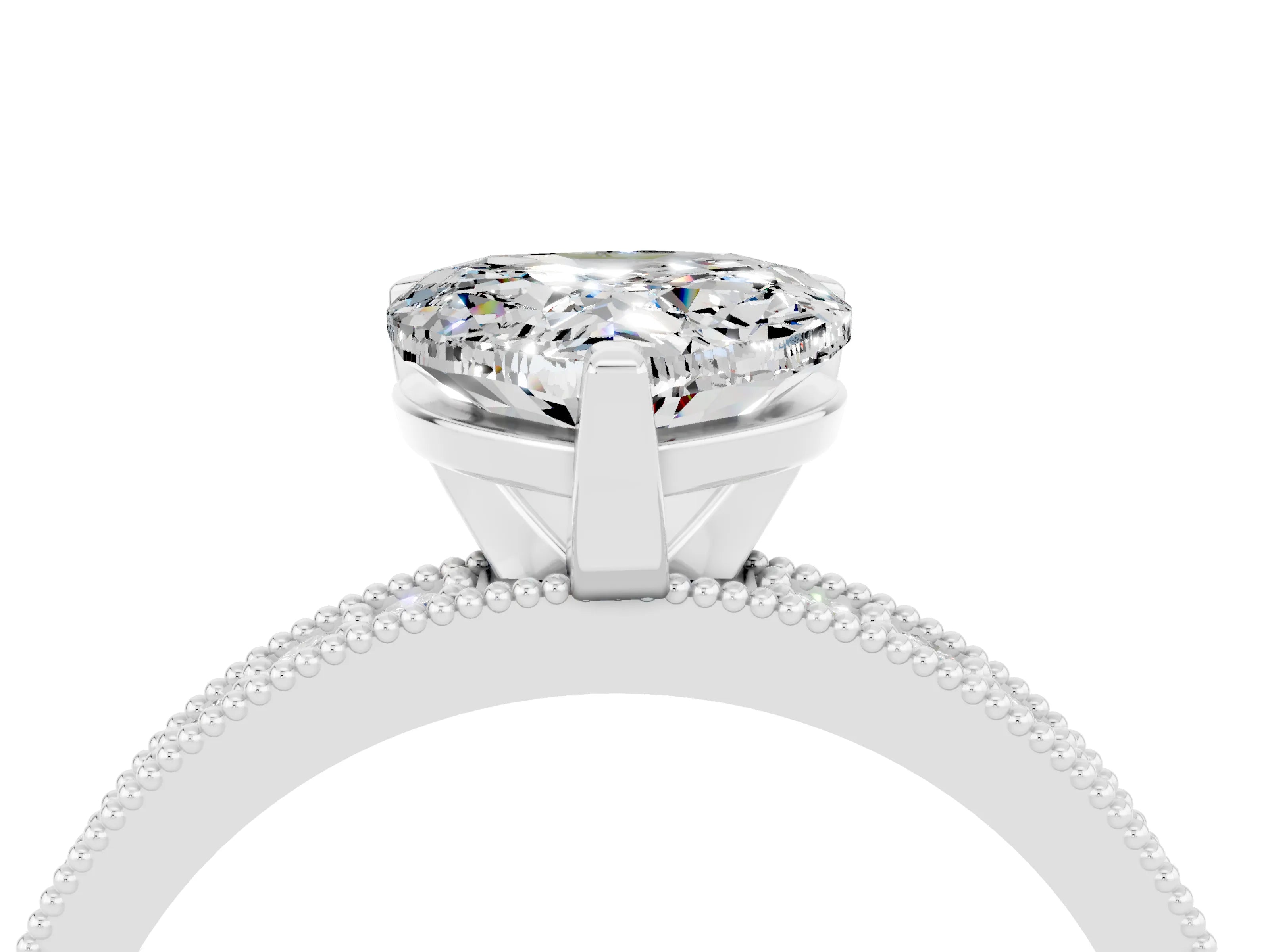 White gold Heart Cut Moissanite Milgrain Pavé Engagement Ring with Four-Prong Setting_16