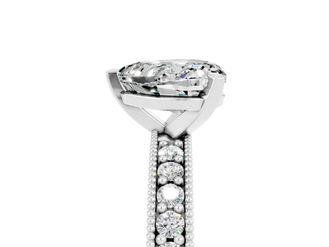White gold Heart Cut Moissanite Milgrain Pavé Engagement Ring with Four-Prong Setting_17