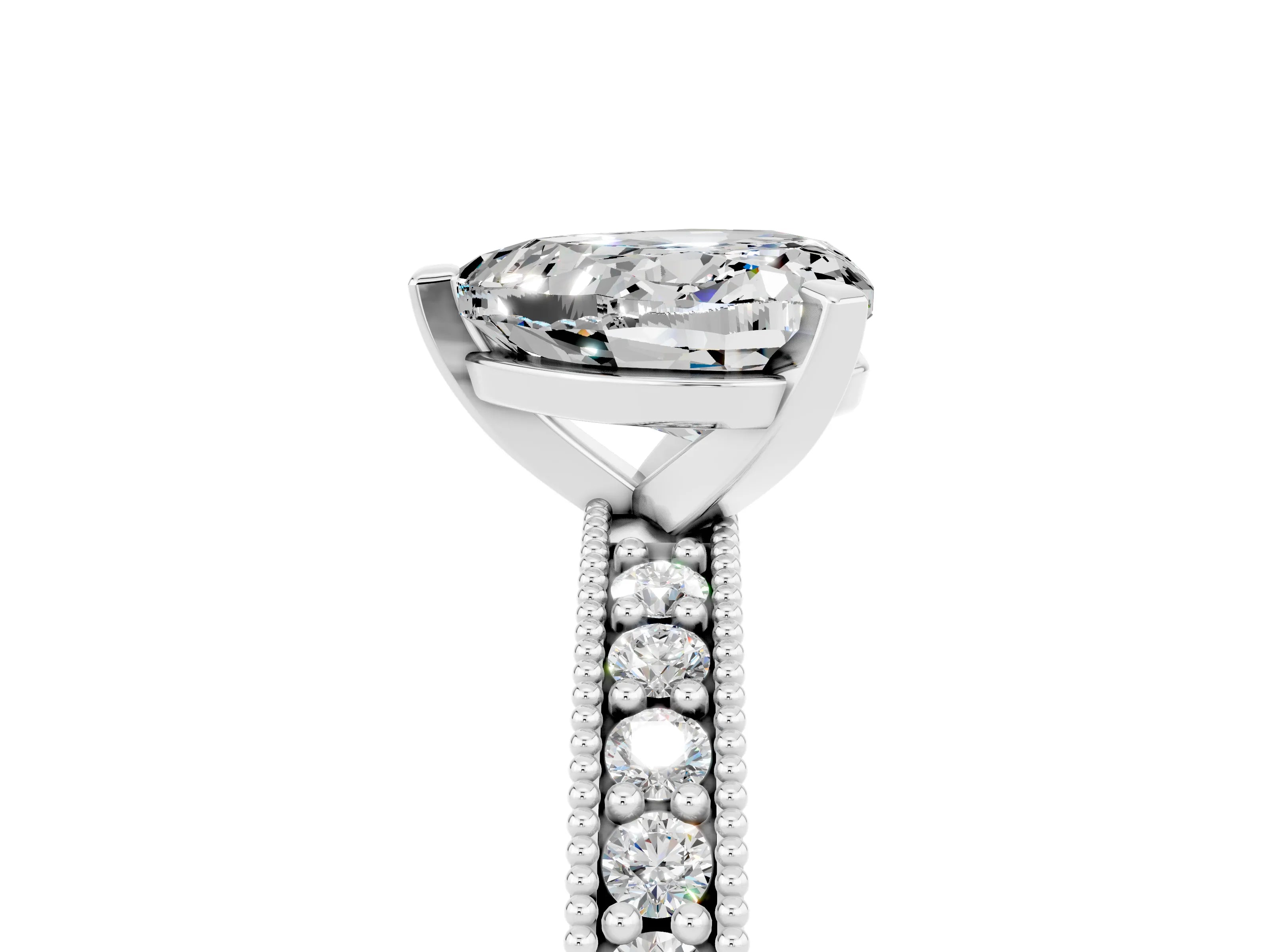 White gold Heart Cut Moissanite Milgrain Pavé Engagement Ring with Four-Prong Setting_17