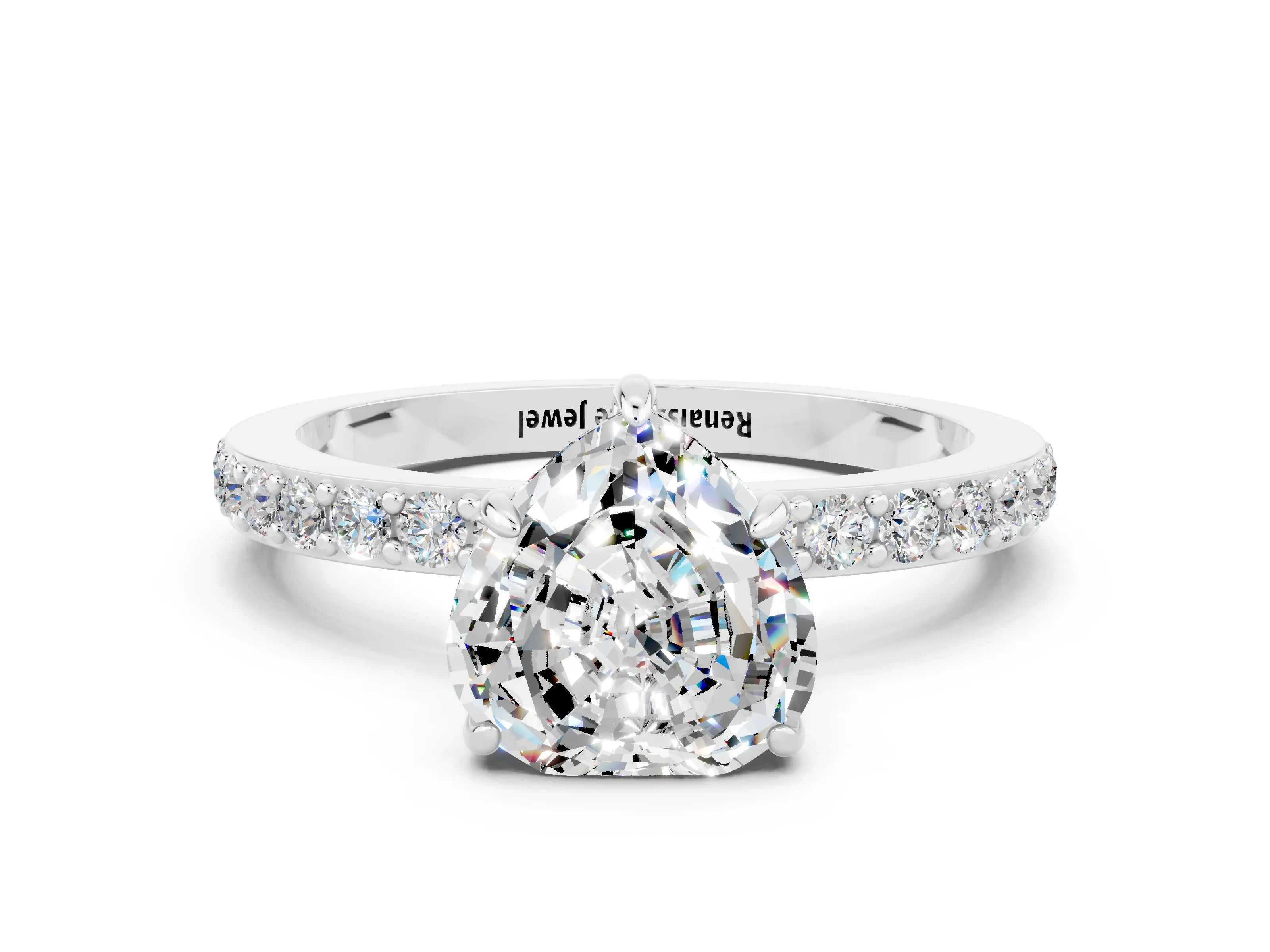 White gold Heart Cut Moissanite Pavé Engagement Ring with Round  Accents and Prong Setting_24