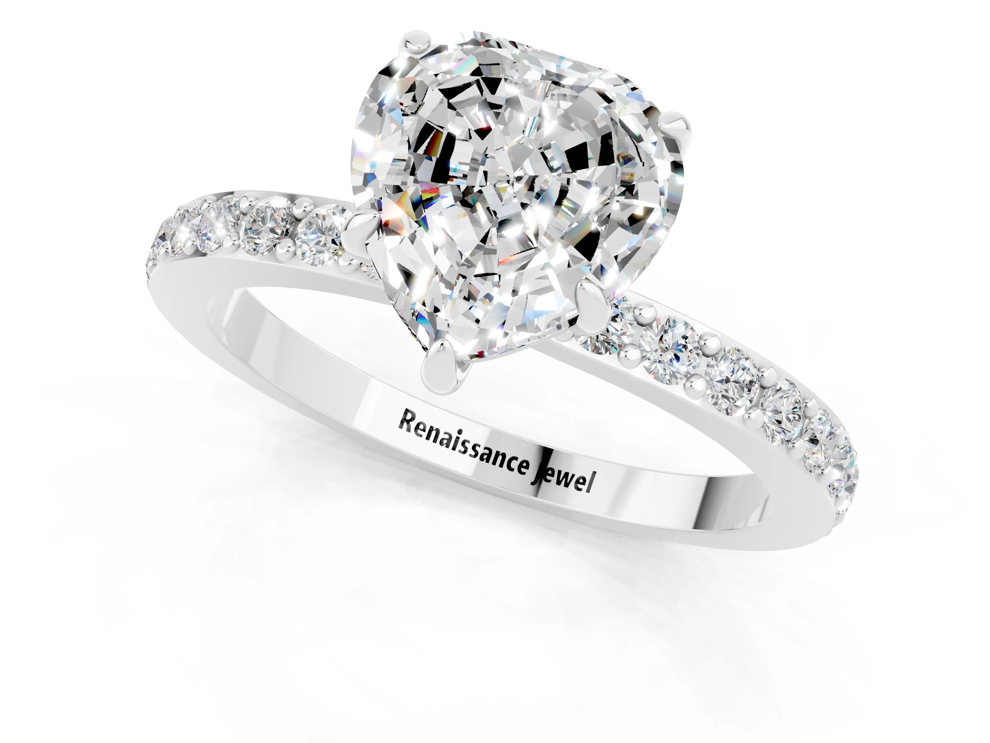 White gold Heart Cut Moissanite Pavé Engagement Ring with Round  Accents and Prong Setting_25