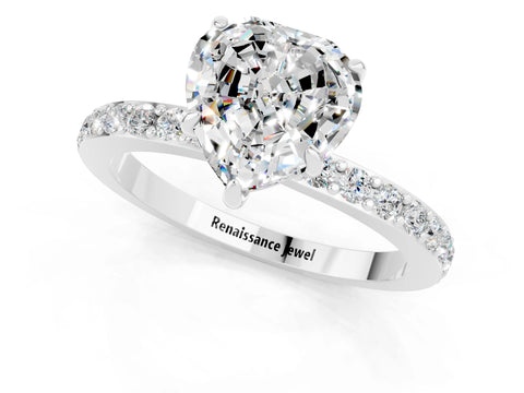 White gold Heart Cut Moissanite Pavé Engagement Ring with Round  Accents and Prong Setting_25