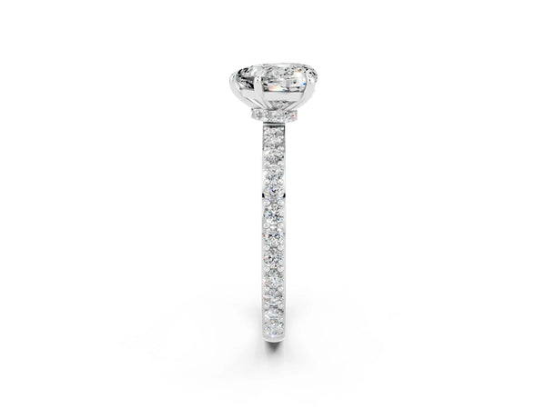 Silver Heart Cut Moissanite Pavé Engagement Ring with Round  Accents and Prong Setting