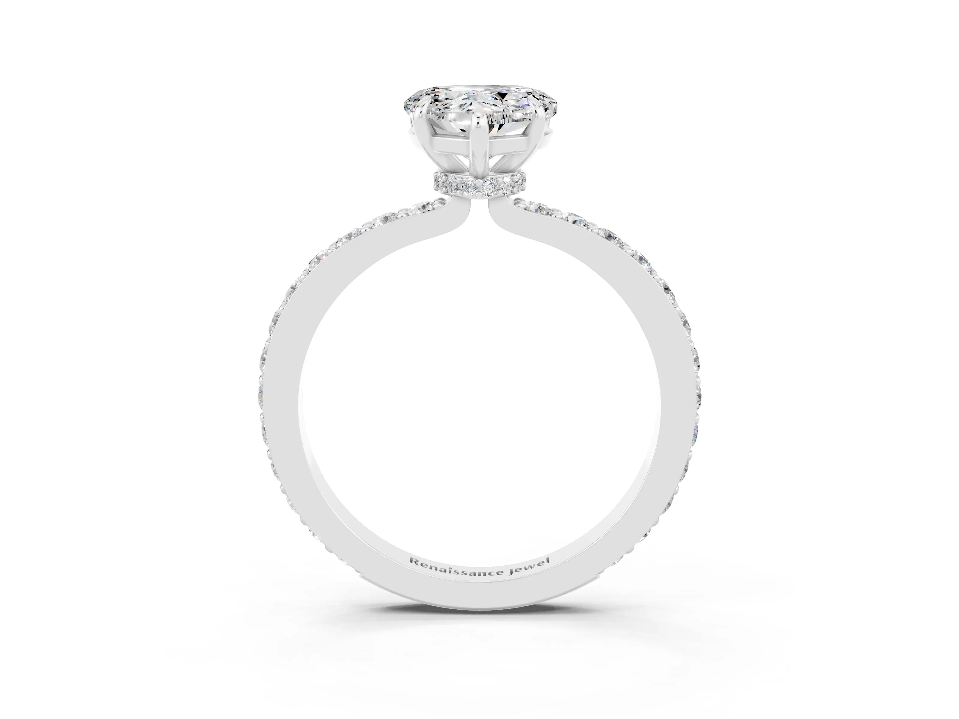 White gold Heart Cut Moissanite Pavé Engagement Ring with Round  Accents and Prong Setting_27