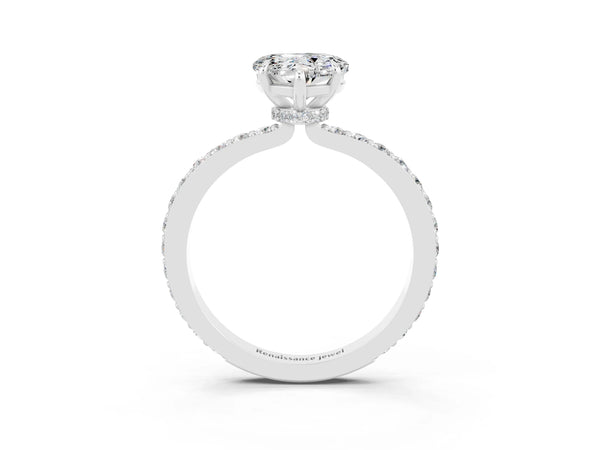 Platinum Heart Cut Moissanite Pavé Engagement Ring with Round  Accents and Prong Setting