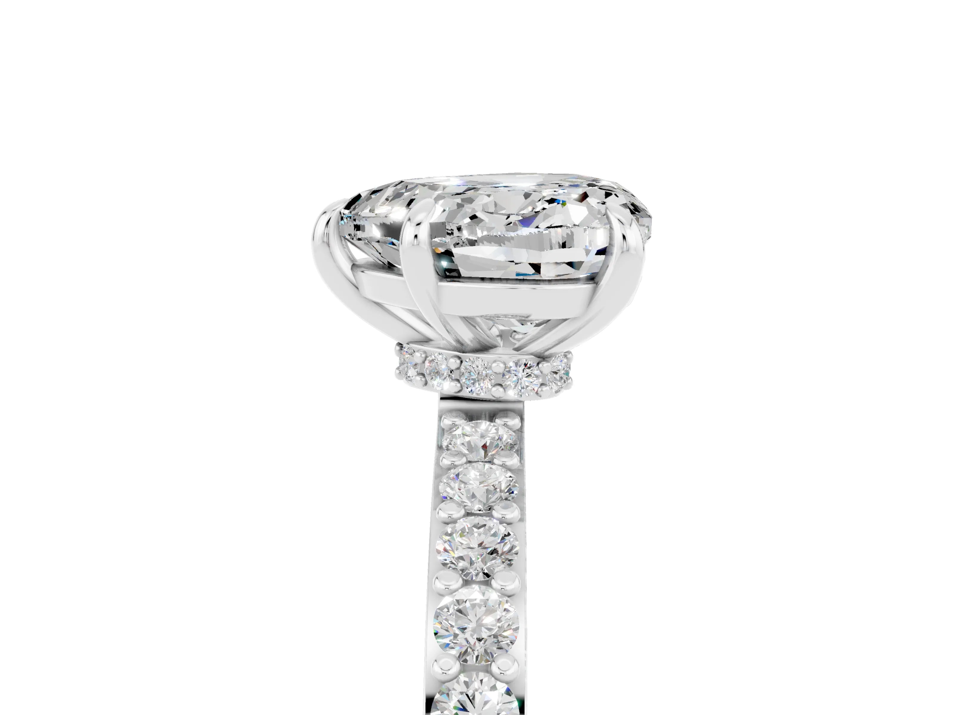 White gold Heart Cut Moissanite Pavé Engagement Ring with Round  Accents and Prong Setting_29
