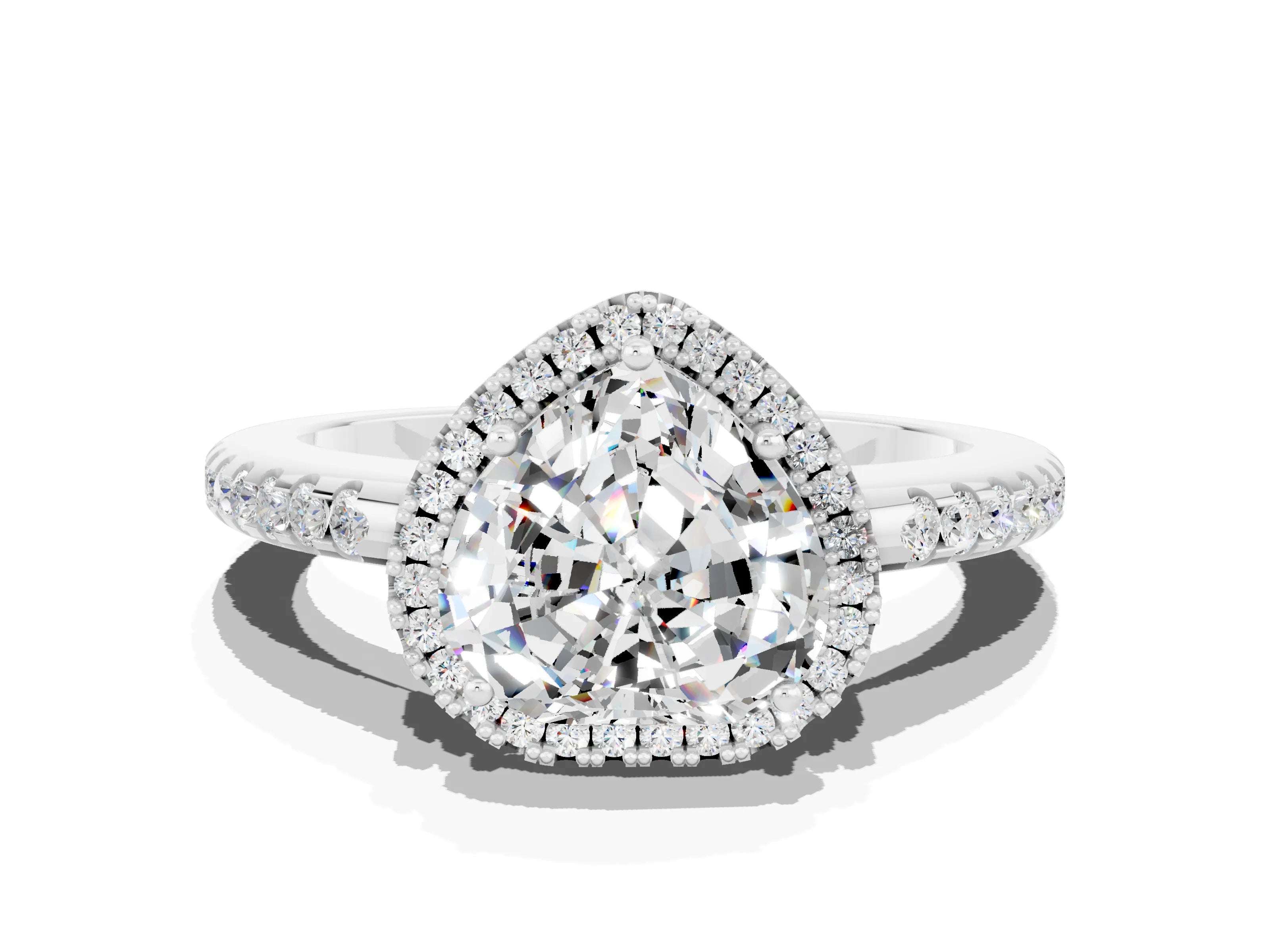 White gold Heart Cut Moissanite Pavé Halo Ring with Four-Prong Setting_12
