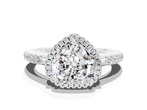 White gold Heart Cut Moissanite Pavé Halo Ring with Four-Prong Setting_12