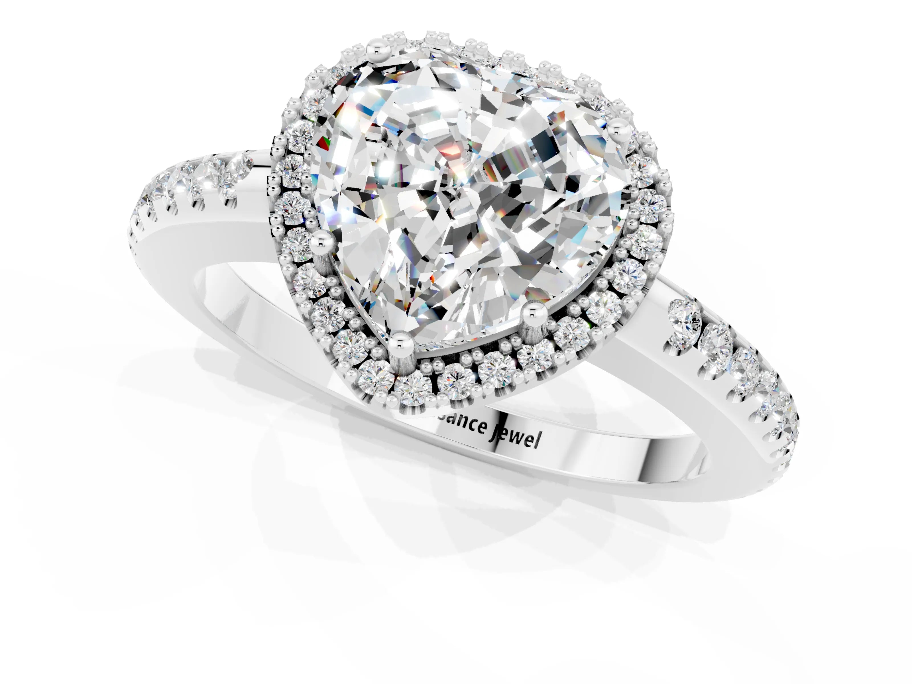 White gold Heart Cut Moissanite Pavé Halo Ring with Four-Prong Setting_13