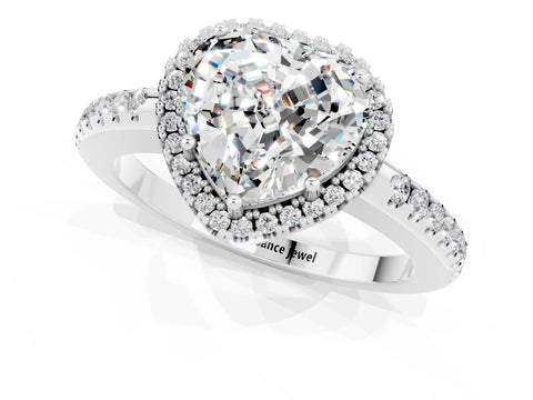 White gold Heart Cut Moissanite Pavé Halo Ring with Four-Prong Setting_13