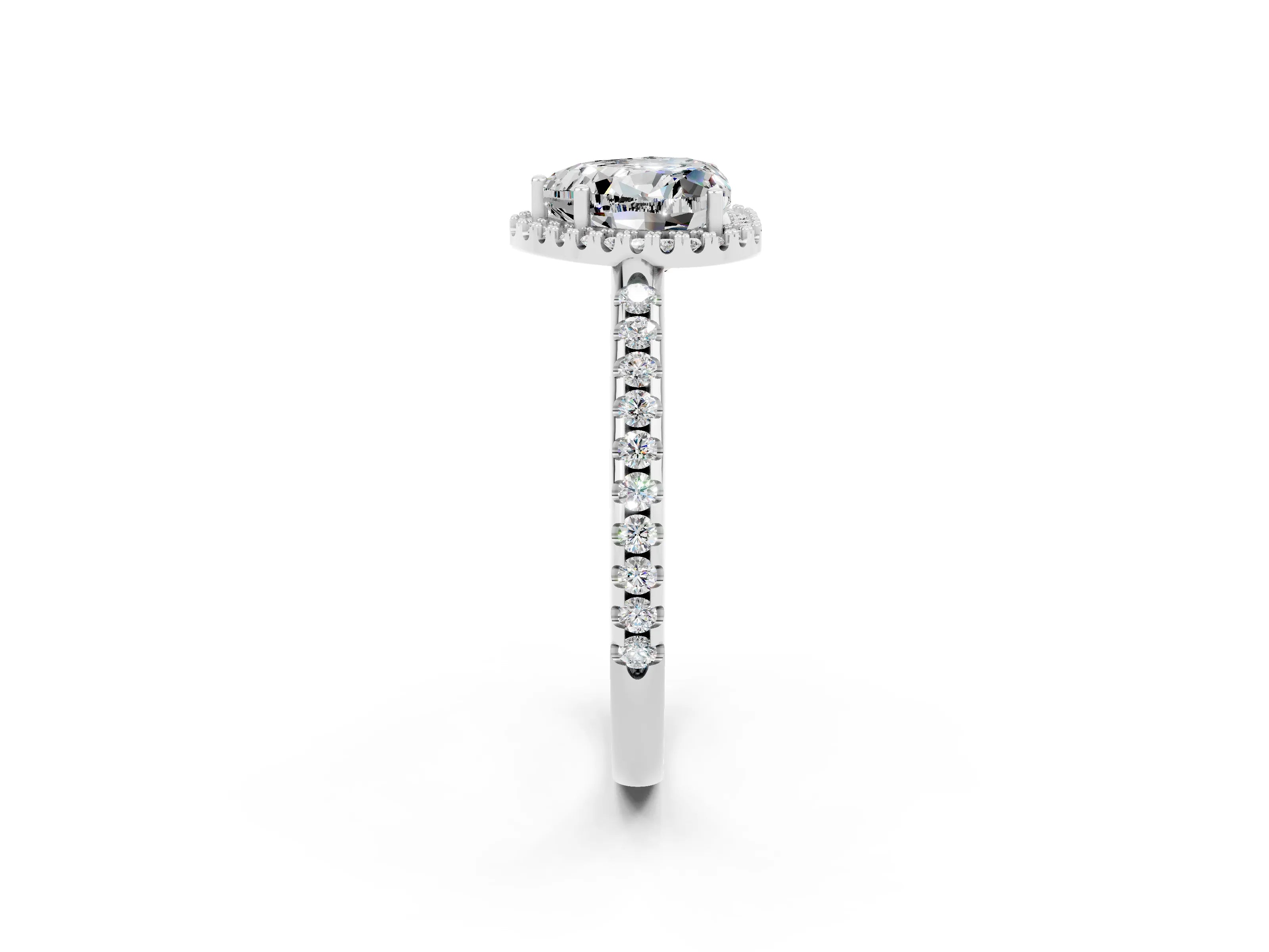White gold Heart Cut Moissanite Pavé Halo Ring with Four-Prong Setting_14