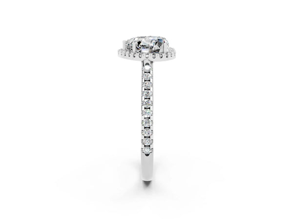 White gold Heart Cut Moissanite Pavé Halo Ring with Four-Prong Setting