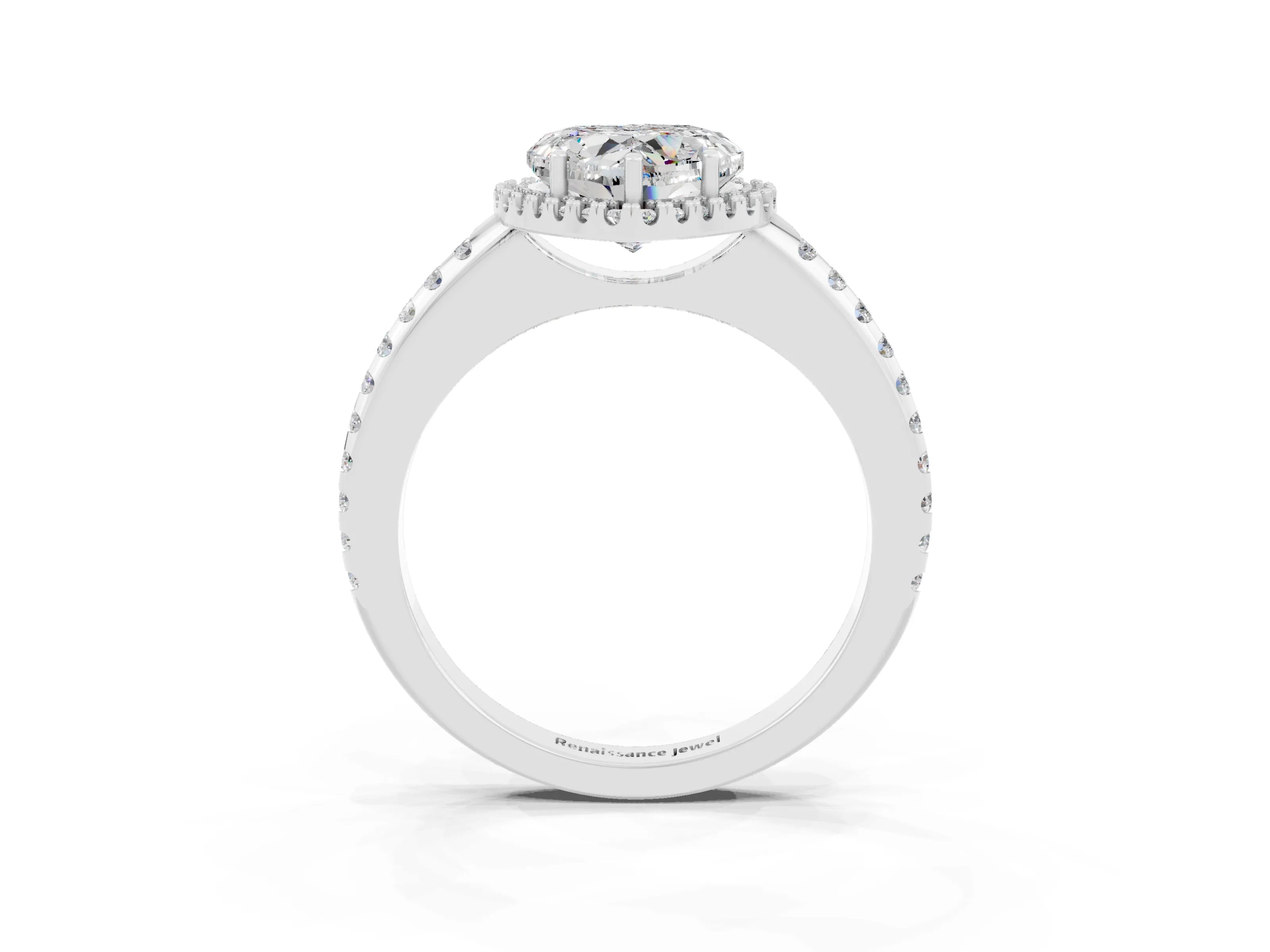 White gold Heart Cut Moissanite Pavé Halo Ring with Four-Prong Setting_15