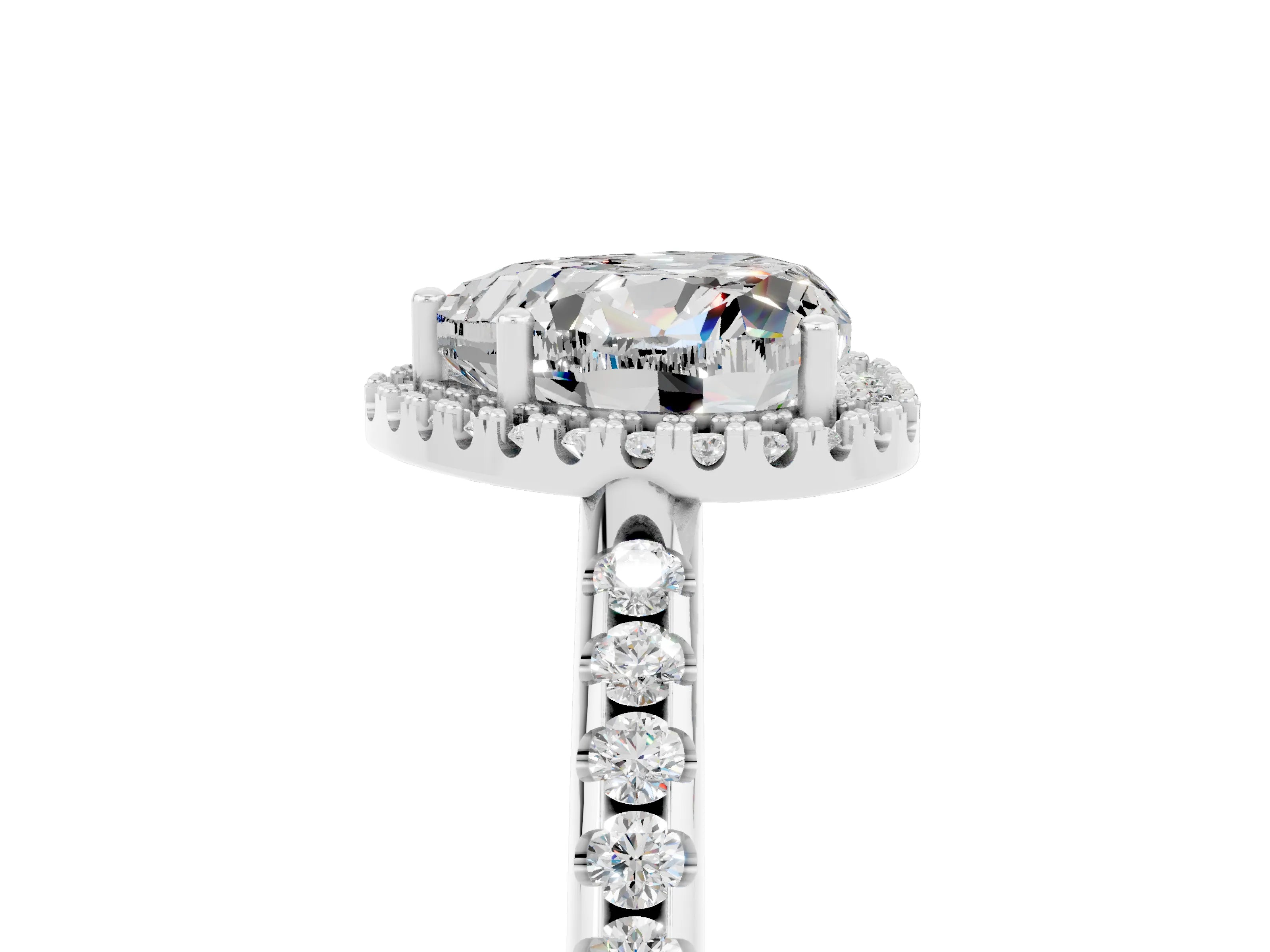 White gold Heart Cut Moissanite Pavé Halo Ring with Four-Prong Setting_17