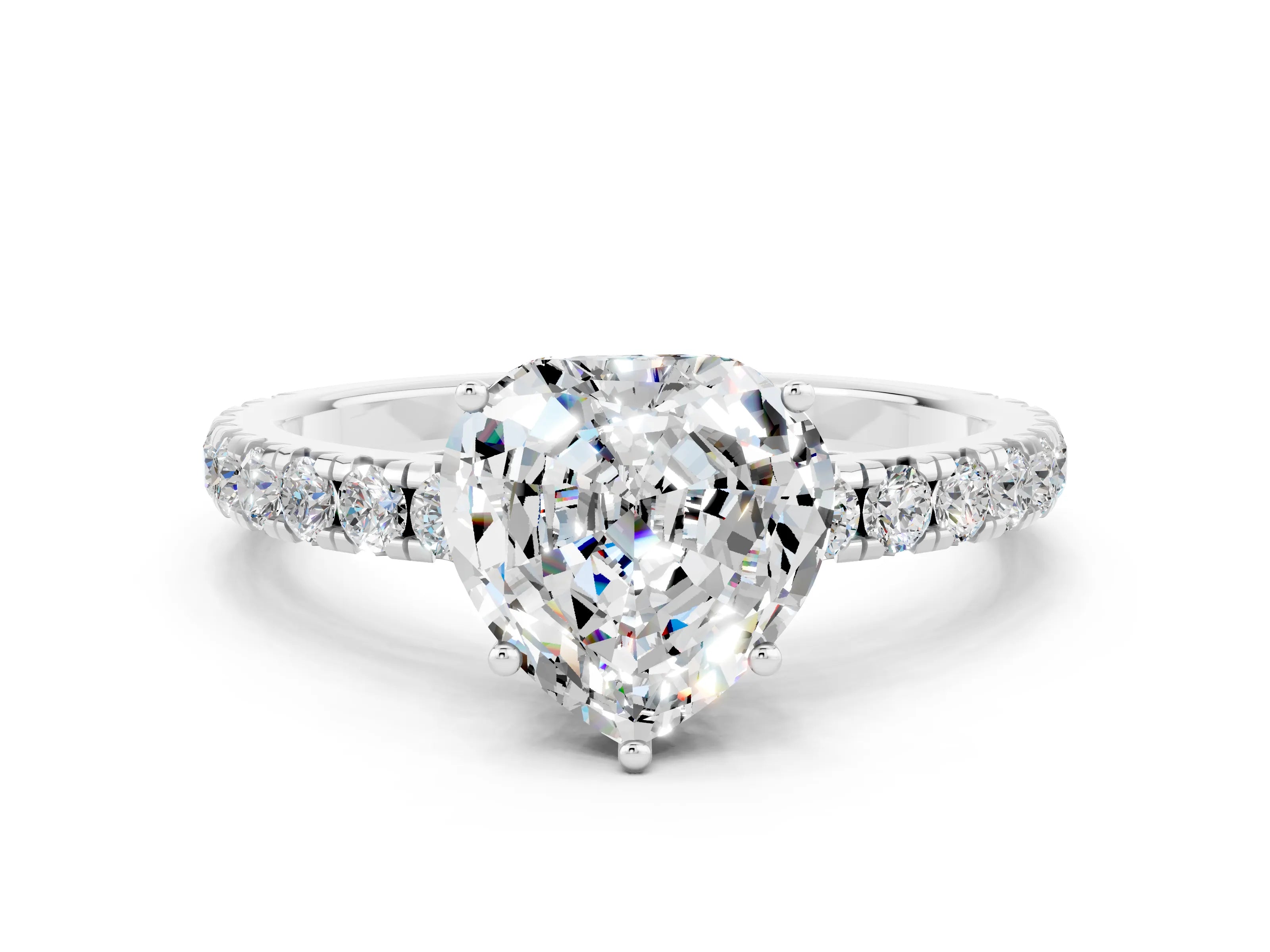 White gold Heart Cut Moissanite Pavé Solitaire Engagement Ring with Four-Prong Setting_12