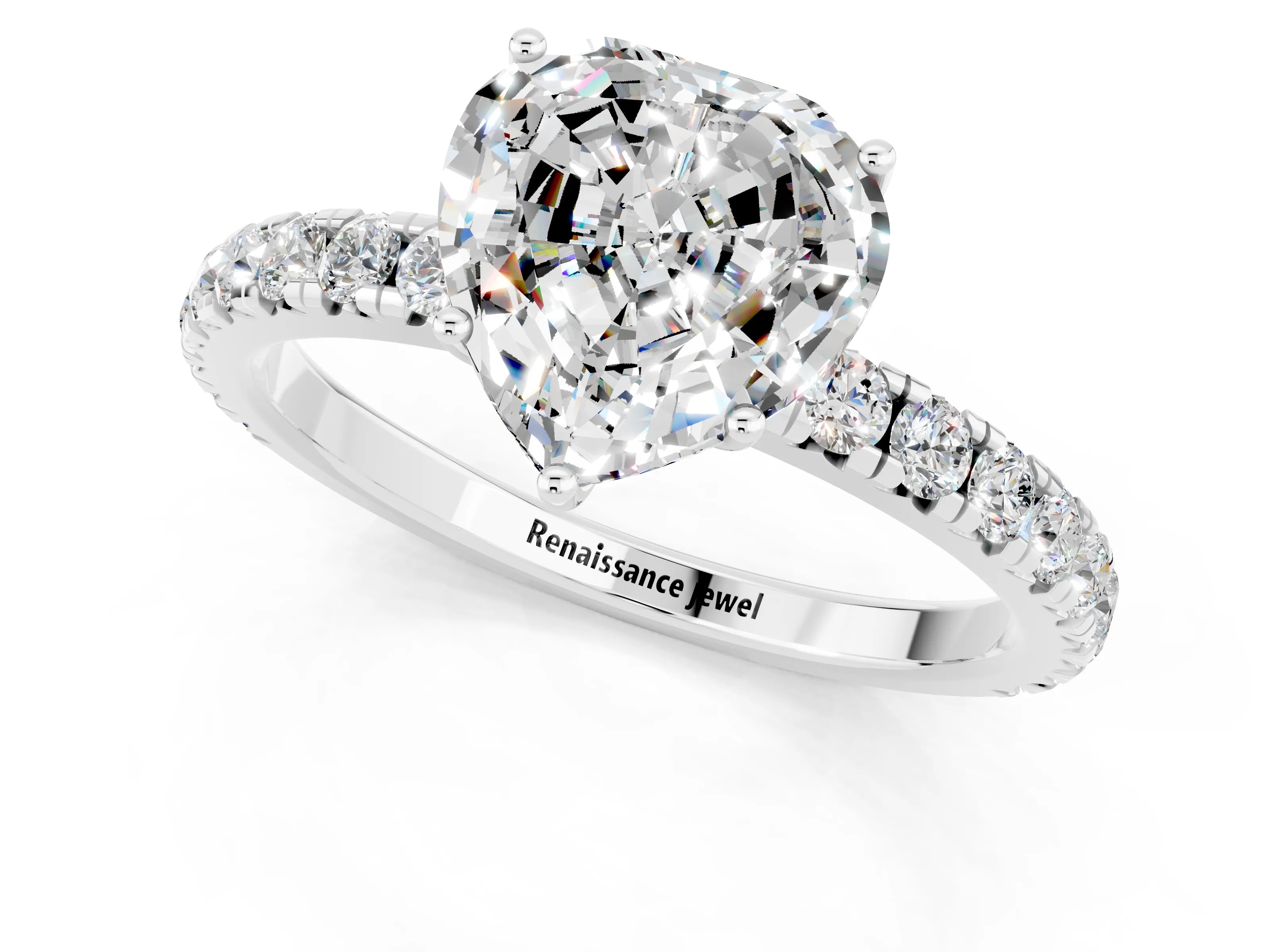 White gold Heart Cut Moissanite Pavé Solitaire Engagement Ring with Four-Prong Setting_13