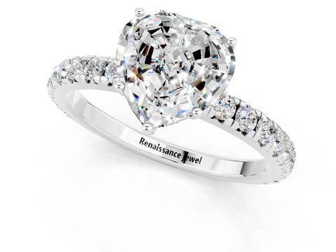 White gold Heart Cut Moissanite Pavé Solitaire Engagement Ring with Four-Prong Setting_13