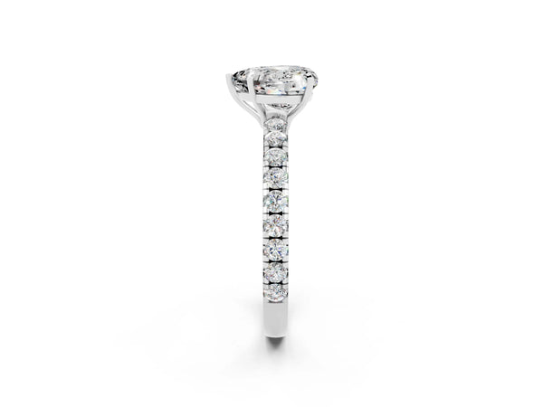 Platinum Heart Cut Moissanite Pavé Solitaire Engagement Ring with Four-Prong Setting