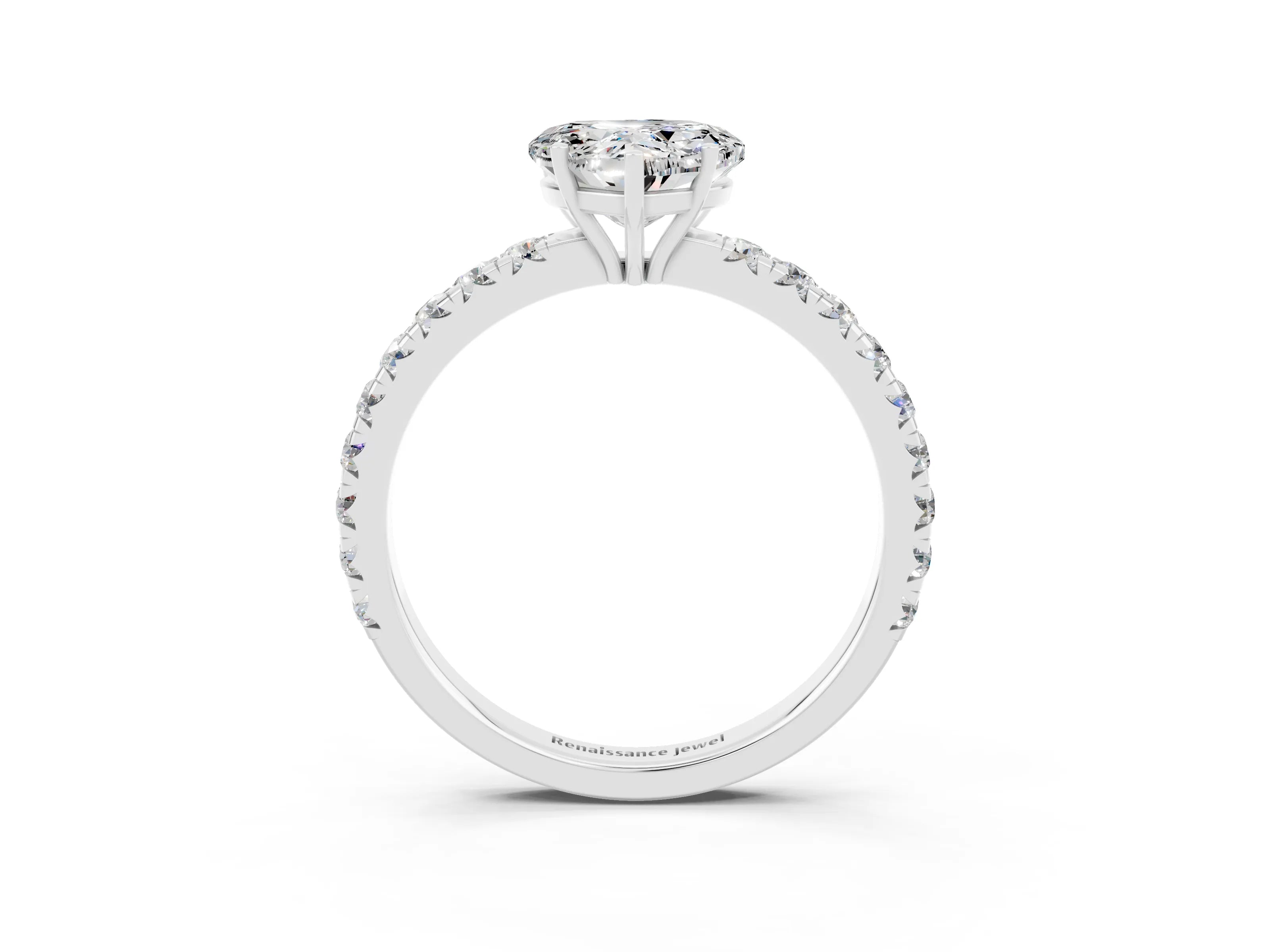 White gold Heart Cut Moissanite Pavé Solitaire Engagement Ring with Four-Prong Setting_15