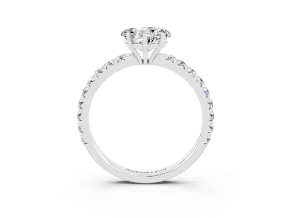 White gold Heart Cut Moissanite Pavé Solitaire Engagement Ring with Four-Prong Setting