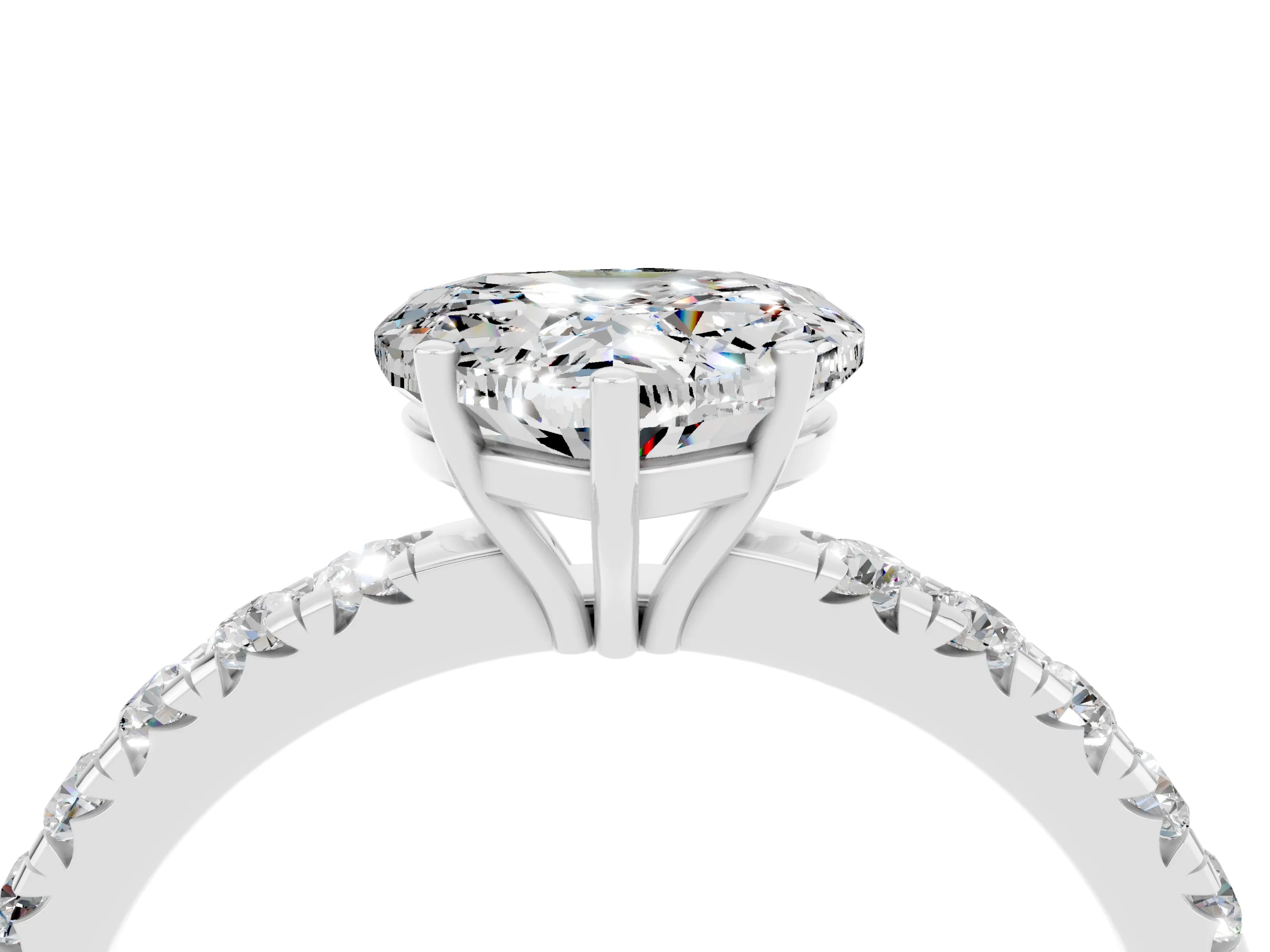 White gold Heart Cut Moissanite Pavé Solitaire Engagement Ring with Four-Prong Setting_16