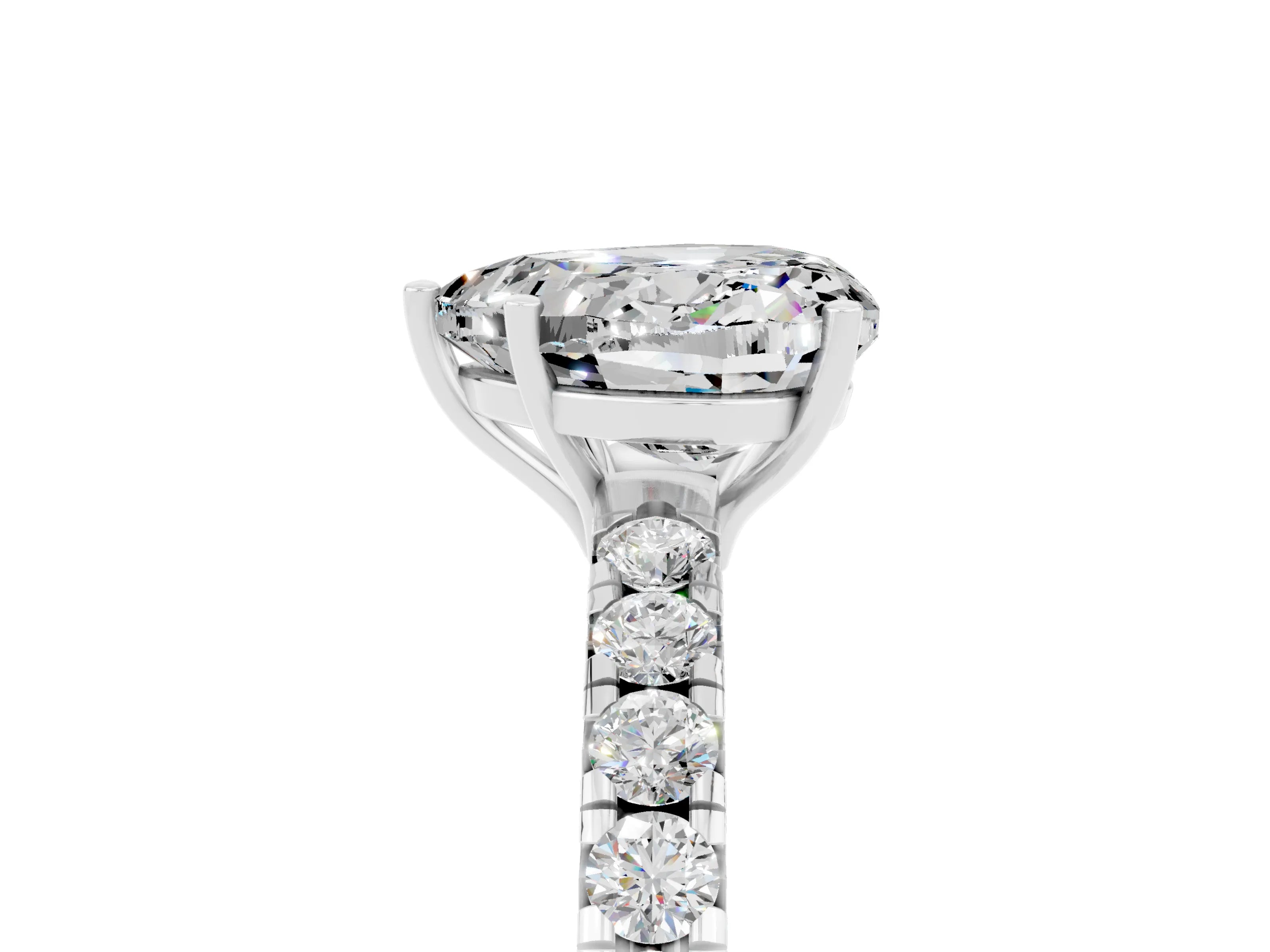 White gold Heart Cut Moissanite Pavé Solitaire Engagement Ring with Four-Prong Setting_17