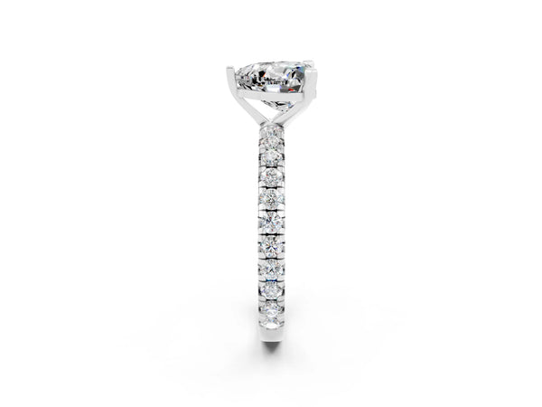 White gold Heart Cut Moissanite Pavé Solitaire Ring with Round Band and Prong Setting