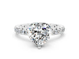 White gold Heart Cut Moissanite Pavé Solitaire Ring with Round Band and Prong Setting_36